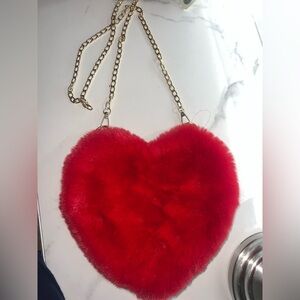 PLUSH red Heart Crossbody Purse Gold